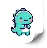 Thumbnail for Kawaii Teal Dinosaur Pointing Sticker | Cute Baby Dino Vinyl Decal