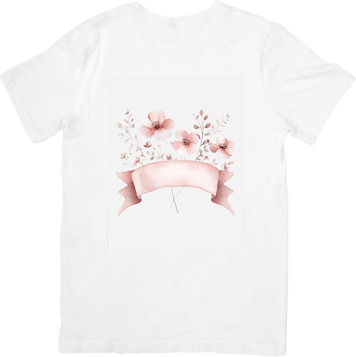 Pink Watercolor Floral Banner T-Shirt | Soft Blush Flowers Graphic Tee | Feminine Botanical Gift