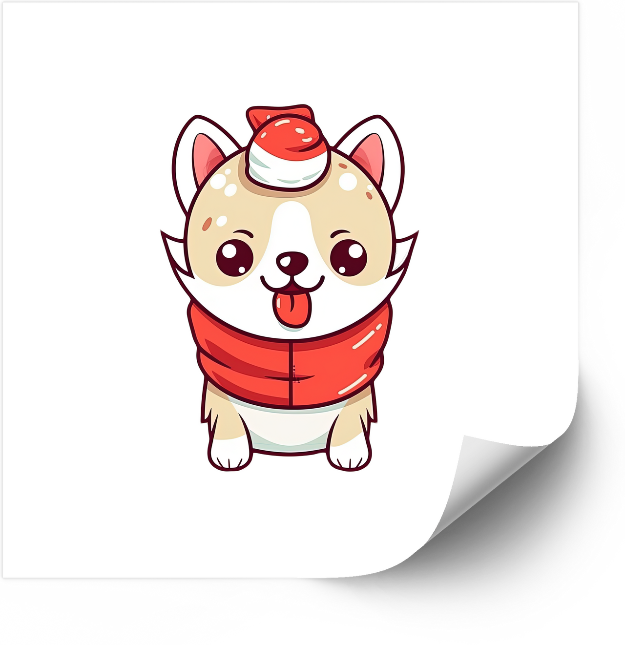 Kawaii Corgi Santa Hat Tongue Out Sticker | Christmas Dog Vinyl Decal