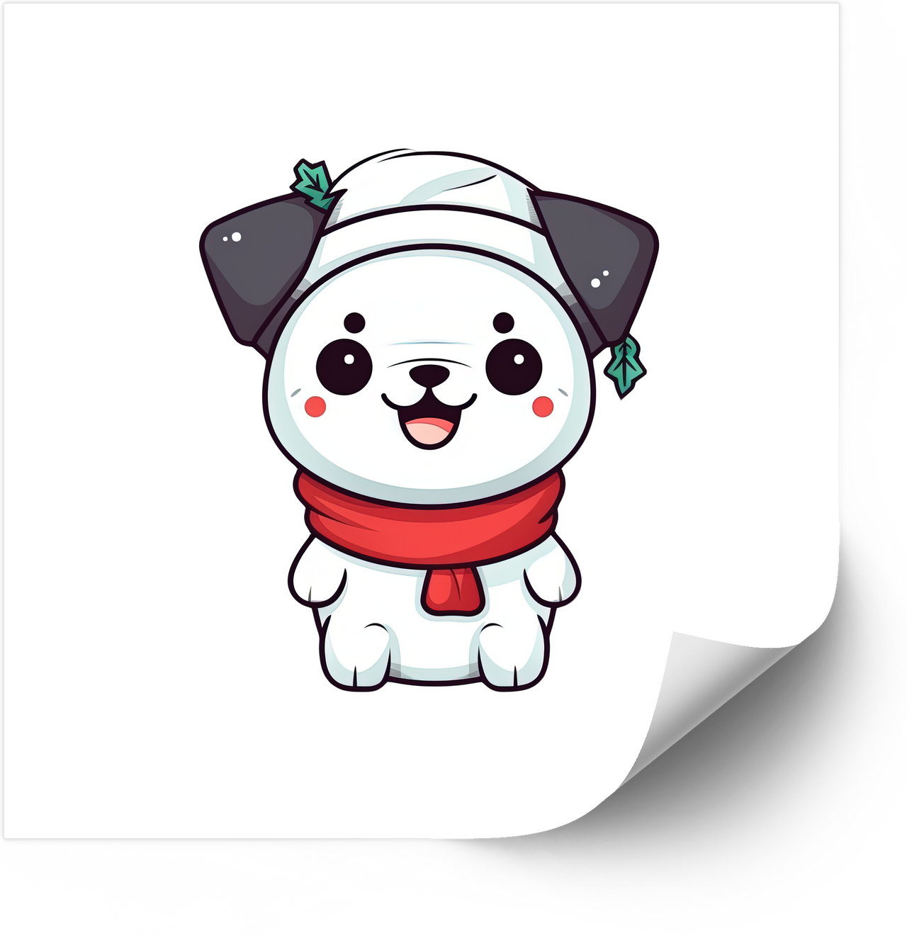 Cute Kawaii Holly Hat Puppy Sticker | Winter Christmas Dog Vinyl Decal