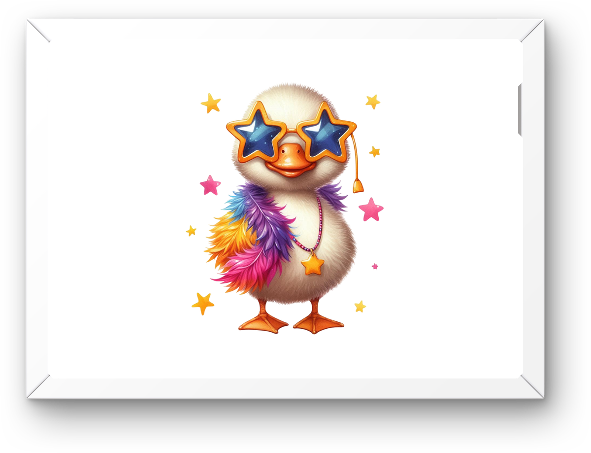 Cute Duckling Star Sunglasses Wall Art | Colorful Diva Duck Print | Kids Nursery Room Gift