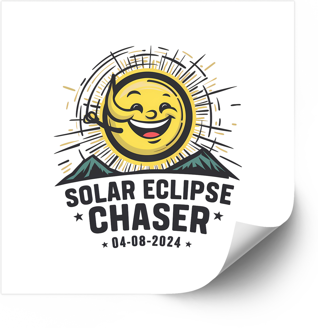 Solar Eclipse Chaser 2024 Sticker | Y2K Funny Smiling Sun Mountain Vinyl Decal