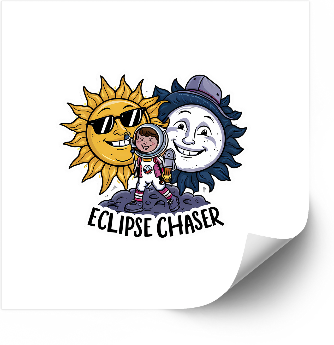 Eclipse Chaser Sun Moon Astronaut Sticker | Vintage Y2K Astronomy Funny Vinyl Decal