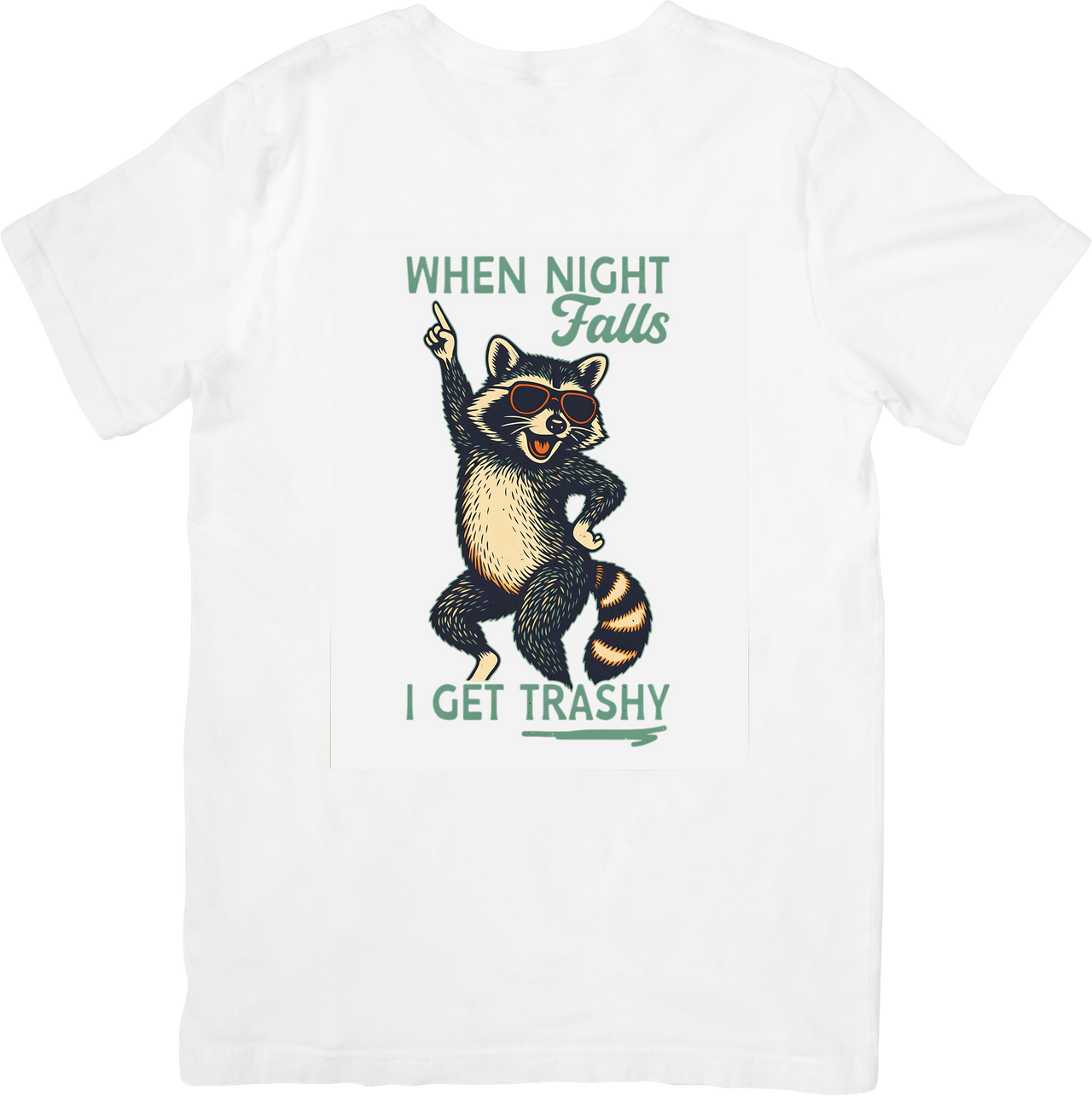 When Night Falls I Get Trashy Raccoon T-Shirt | Y2K Vintage Funny Animal Graphic Tee | Night Owl Gift