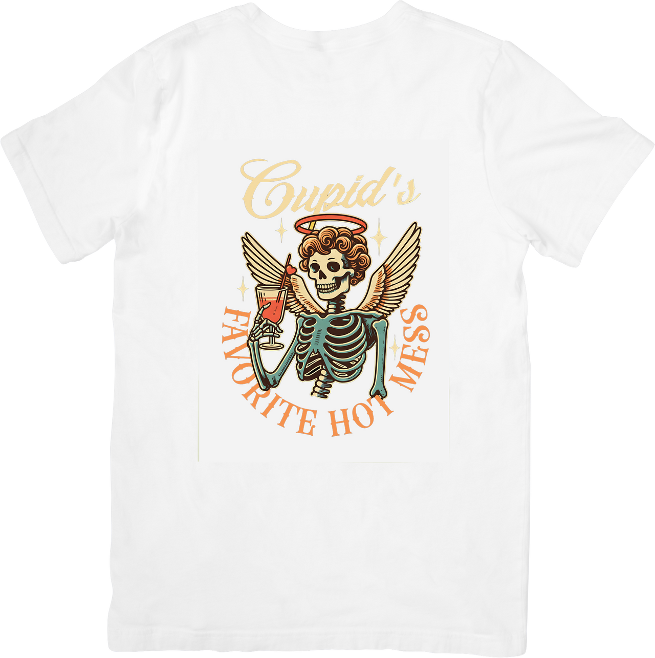 Cupid's Favorite Hot Mess Skeleton T-Shirt | Funny Valentine Angel Graphic Tee
