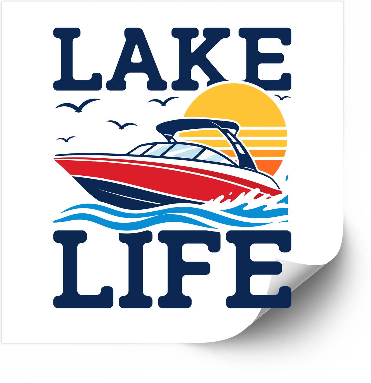 Lake Life Speedboat Sticker | Retro Sunset Boating Vinyl Decal | Summer Lake Lover Gift