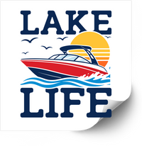 Thumbnail for Lake Life Speedboat Sticker | Retro Sunset Boating Vinyl Decal | Summer Lake Lover Gift