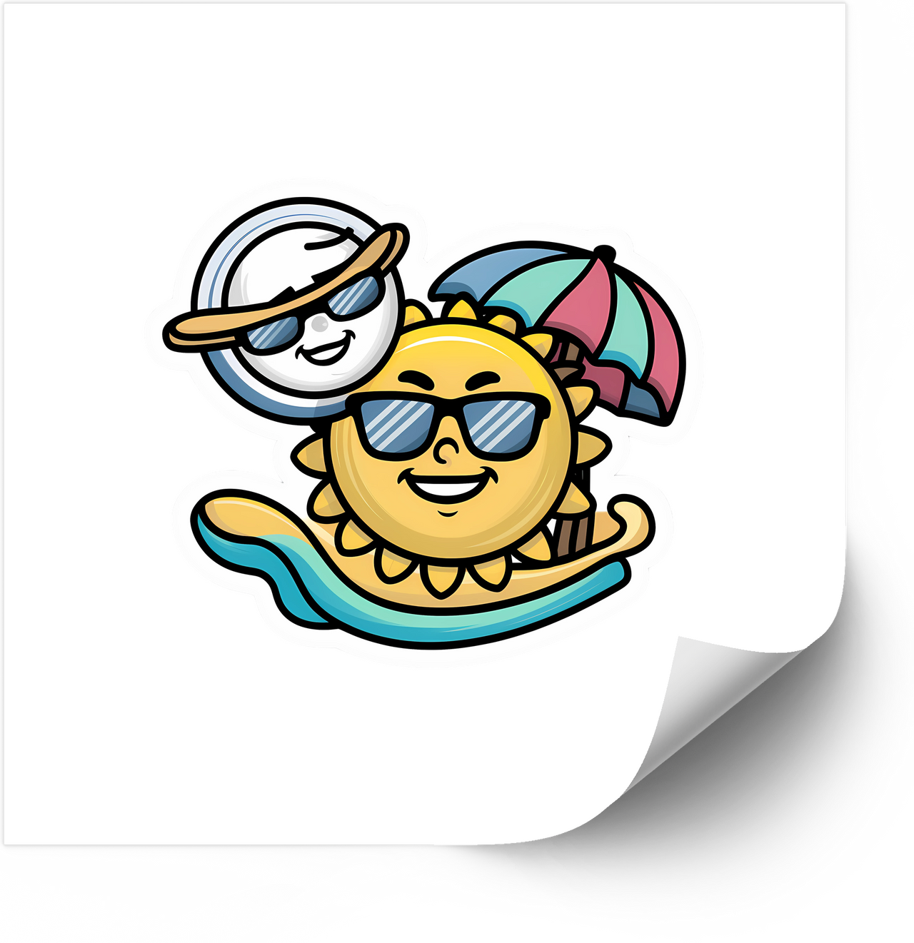 Sun And Moon Beach Vacation Sticker | Cute Summer Cartoon Vinyl Decal