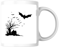 Thumbnail for Spooky Haunted House Bats Mug | Halloween Silhouette Coffee Mug | Gothic Spooky Season Gift