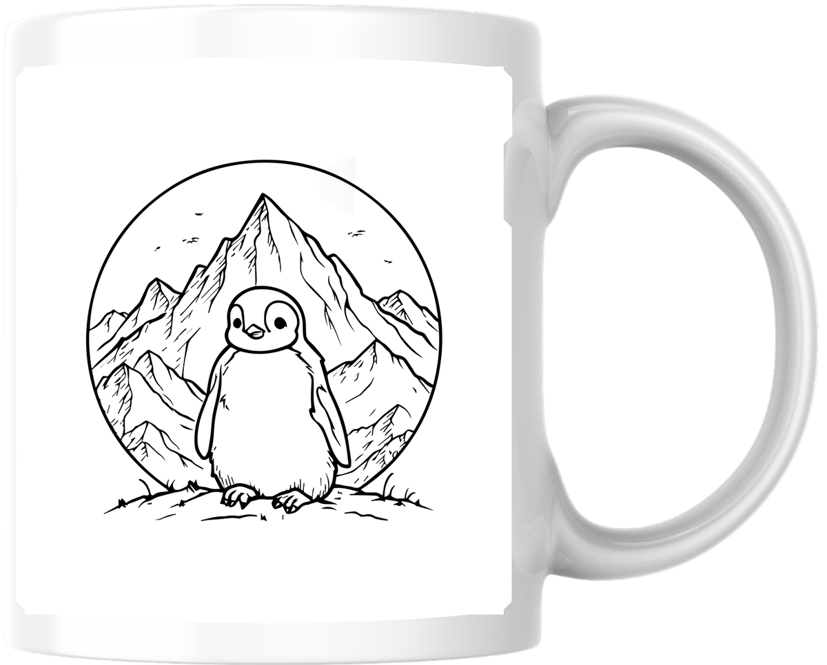 Penguin Mountain Mug | Minimalist Line Art Coffee Mug | Cute Adventure Nature Gift