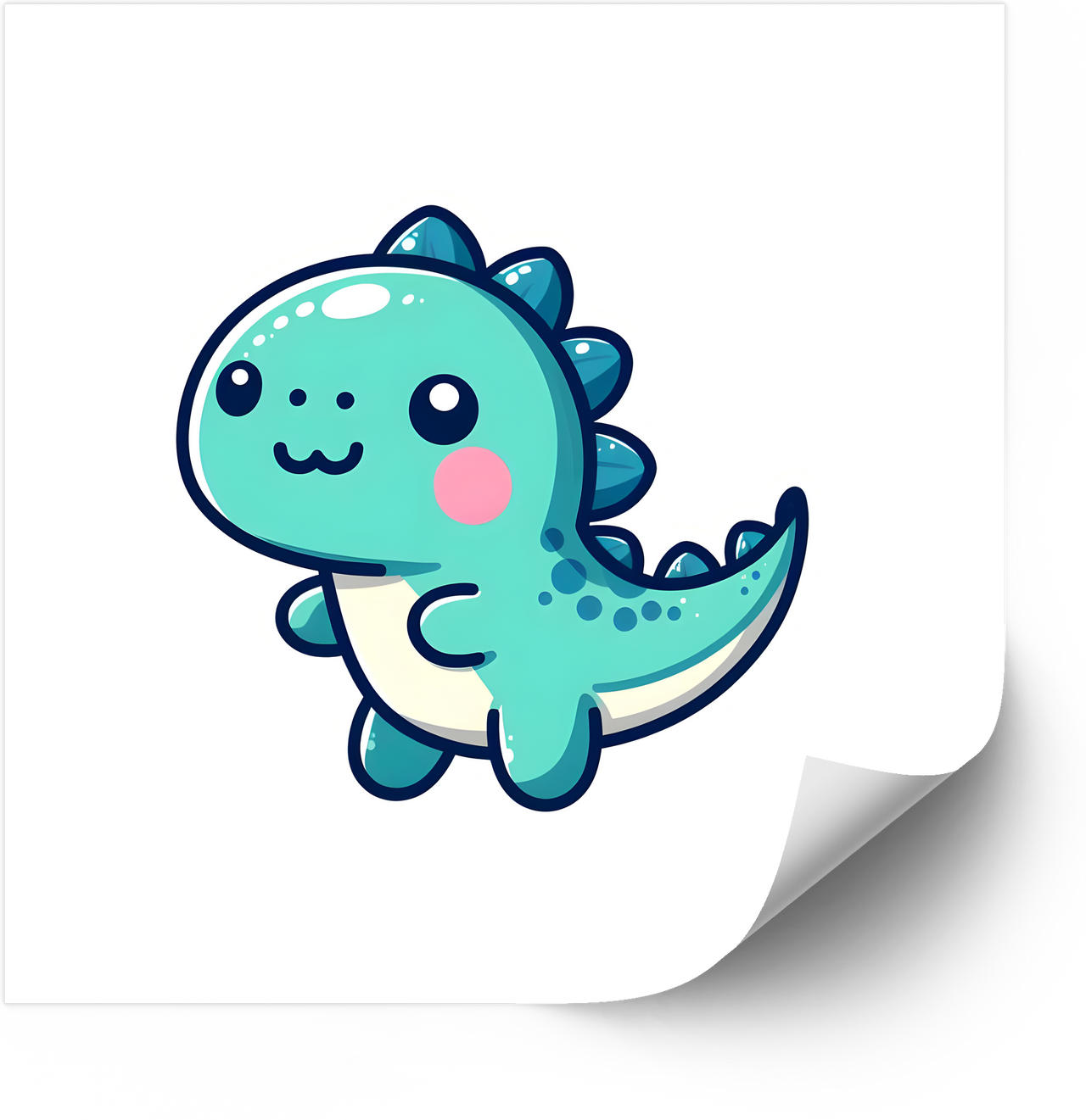 Happy Kawaii Teal Dinosaur Sticker | Cute Smiling Baby Dino Vinyl Decal