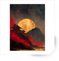 Thumbnail for Japanese Pagoda Moon Wall Sticker | Moody Red Mountain Vinyl Decal | Asian Art Aesthetic Gift