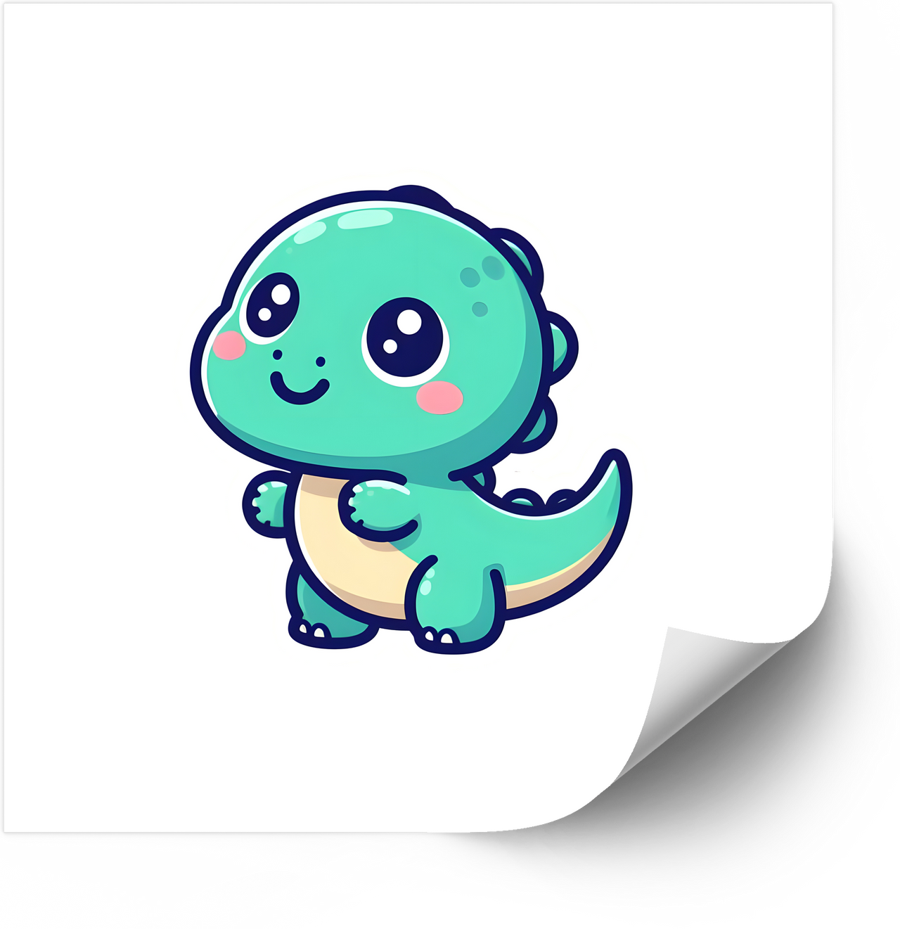 Adorable Teal Kawaii Dinosaur Sticker | Cute Smiling Baby Dino Vinyl Decal