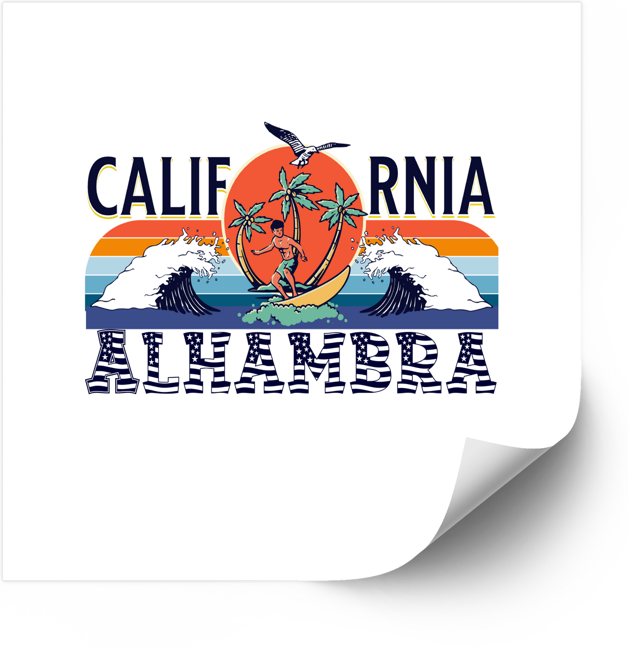 California Alhambra Surfer Sticker | Retro Y2K Vintage Surf Beach Vinyl Decal