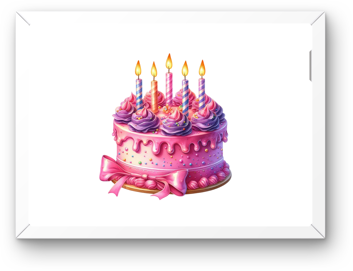 Pink Birthday Cake Wall Art | Whimsical Candles Celebration Print | Kids Party Room Gift