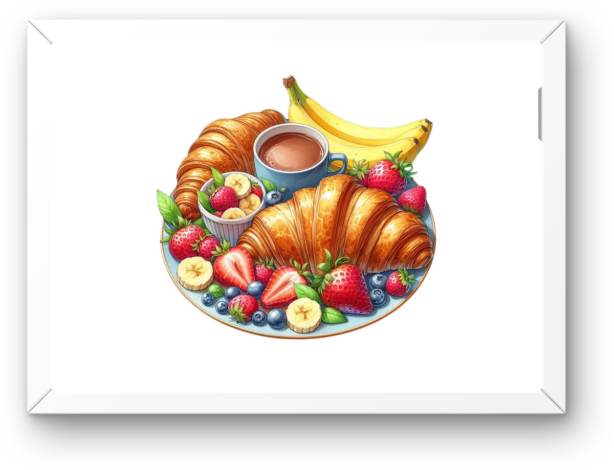 Croissant Fruit Breakfast Wall Art | Watercolor Brunch Platter Print | Cafe Kitchen Foodie Gift