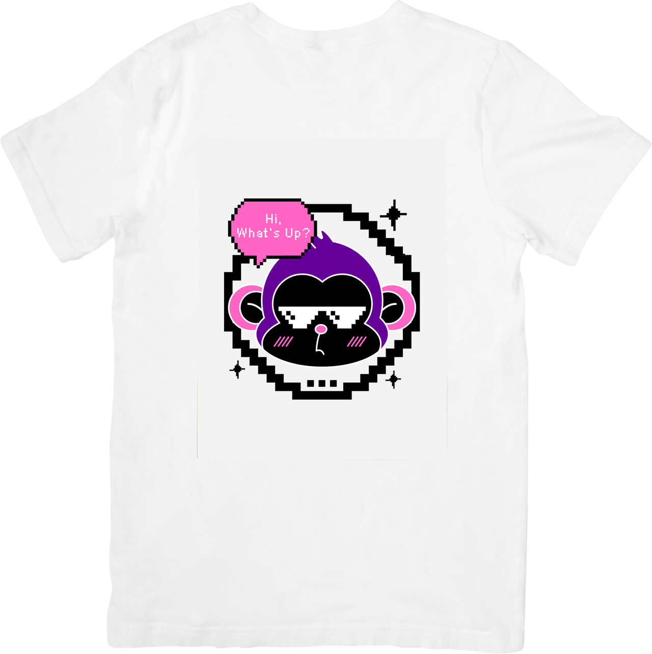Pixel Monkey Hi Whats Up T-Shirt | Y2K Retro Funny Internet Graphic Tee | Nostalgia Gift