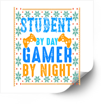 Thumbnail for Student By Day Gamer By Night Sticker | Funny Christmas Sweater Gaming Vinyl Decal