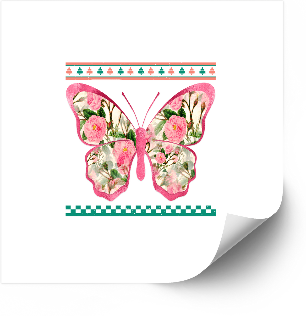 Floral Butterfly Pink Roses Sticker | Y2K Vintage Floral Garden Vinyl Decal
