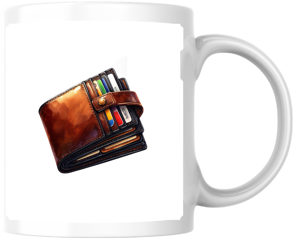 Leather Wallet Mug | Classic Brown Billfold Coffee Mug | Money Finance Lover Gift