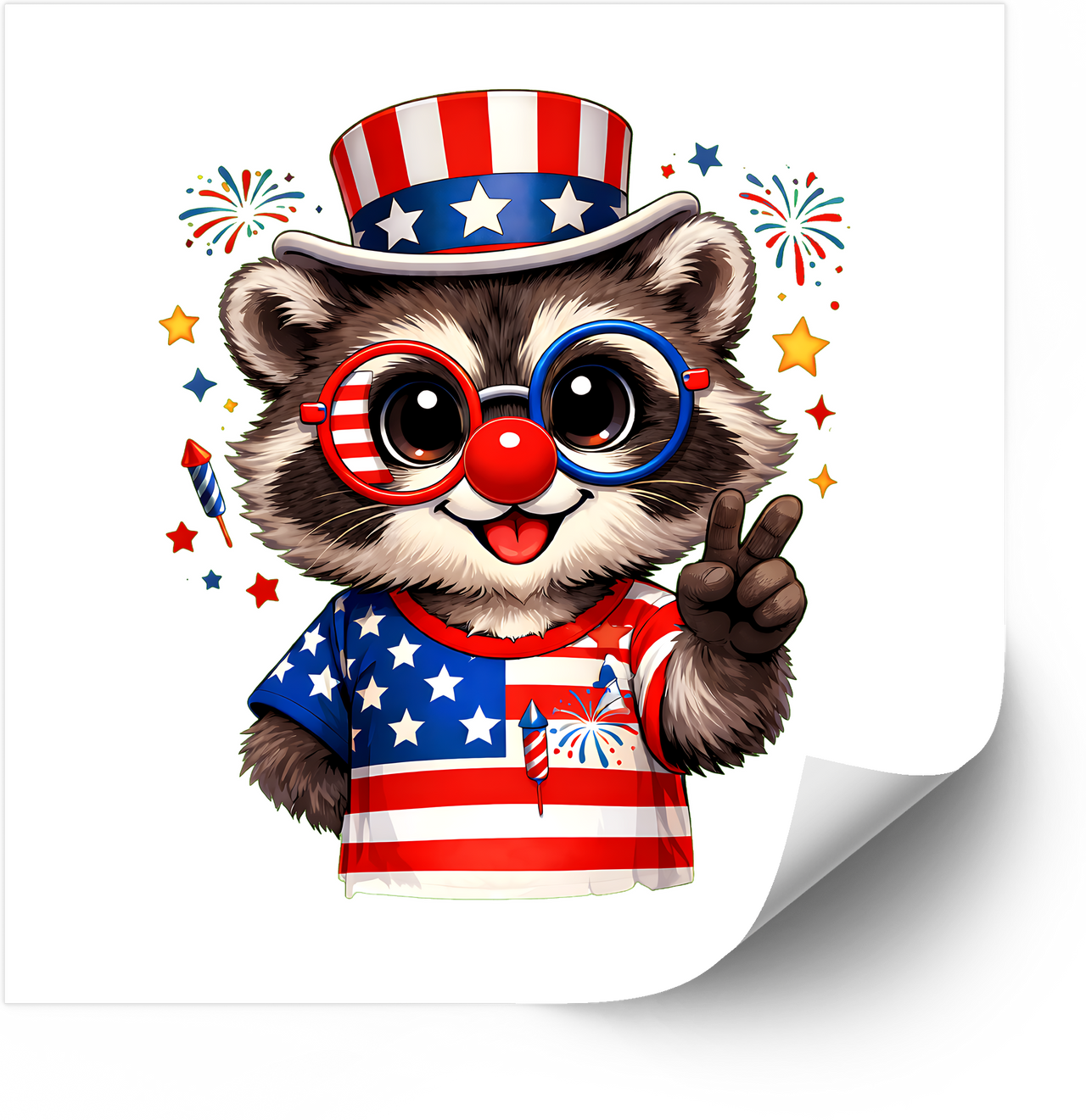 Patriotic Raccoon Peace Sign Sticker | Y2K Funny Fourth of July American Flag Vinyl Decal