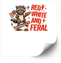Thumbnail for Red White And Feral Skateboard Raccoon Sticker | Funny 4th Of July Vinyl Decal