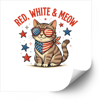 Thumbnail for Red White And Meow Patriotic Cat Sticker | Y2K Funny American Cat Vinyl Decal