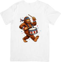 Thumbnail for Bigfoot Patriotic Drummer T-Shirt | Y2K Funny Fourth of July Sasquatch Graphic Tee | Patriotic Gift