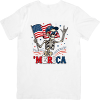 Thumbnail for 'Merica Skeleton Patriotic T-Shirt | Funny 4th Of July Rock On Graphic Tee | USA Gift