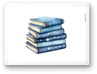 Thumbnail for Stacked Blue Star Books Wall Art | Whimsical Celestial Reading Print | Cozy Library Reader Gift