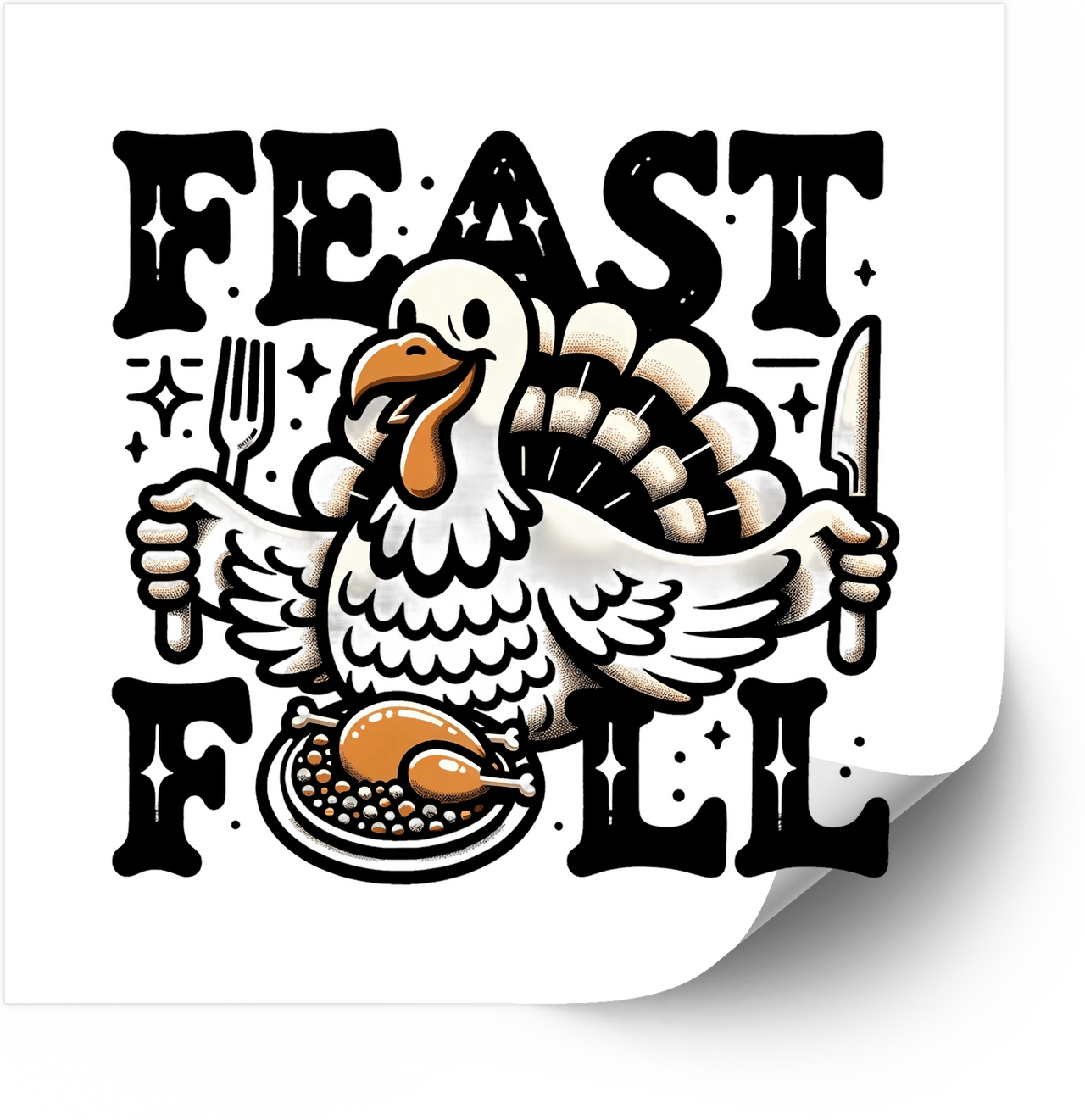 Feast Full Turkey Sticker | Retro Thanksgiving Foodie Vinyl Decal | Funny Holiday Gift
